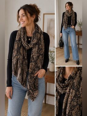 NWT Anna & Ava Animal Print Scarf Leopard Snake Print Fringed Wrap Shawl